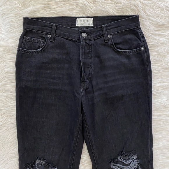 Free People We The Free Black Distressed Maggie Mid-Rise Straight-Leg Jeans - Picture 3 of 12